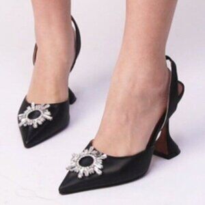 MICXKLZO Black Slingback Pointed Toe High Heels Slip On Heeled Sandals Shoes